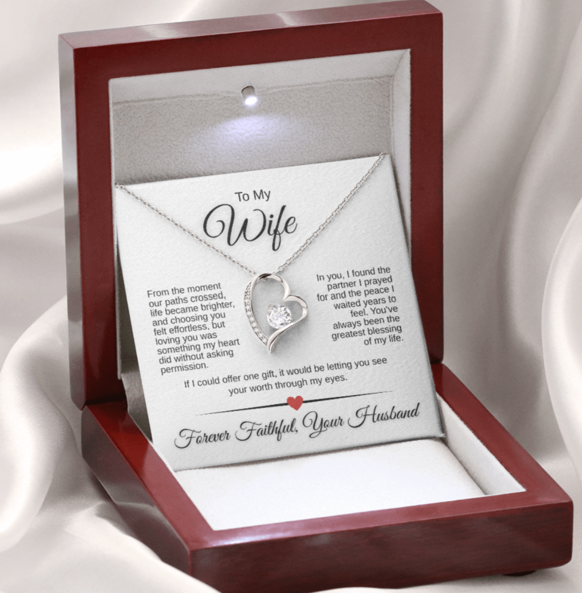 Forever Love Necklace for Wife – 14K White Gold or 18K Yellow Gold | Romantic Message Card Gift from Husband