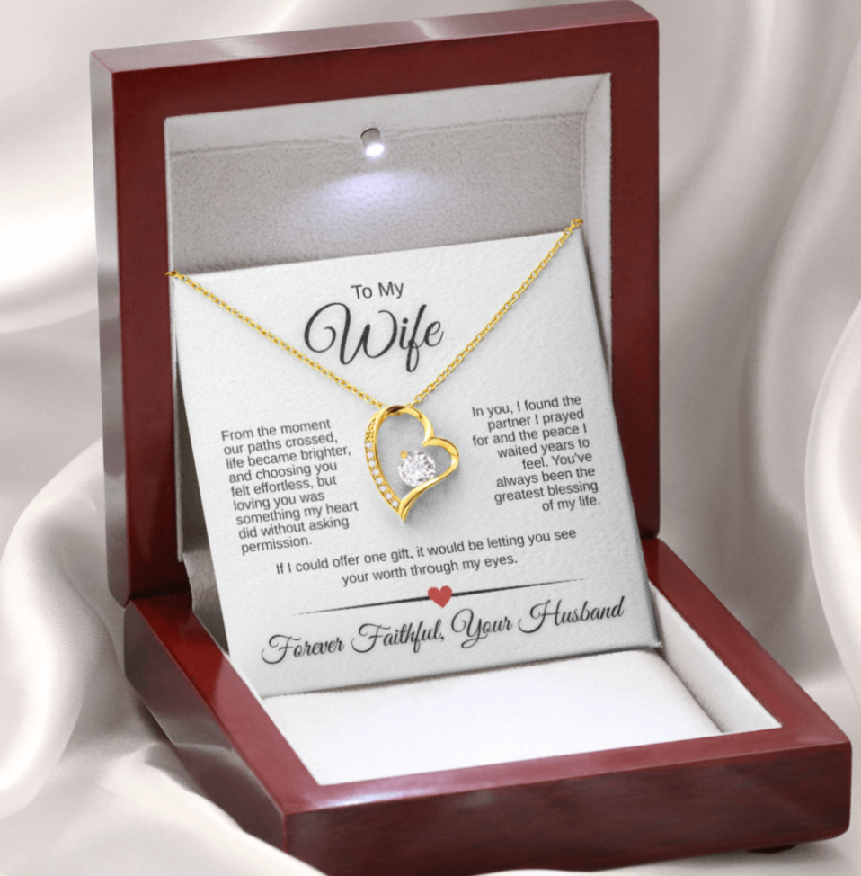 Forever Love Necklace for Wife – 14K White Gold or 18K Yellow Gold | Romantic Message Card Gift from Husband