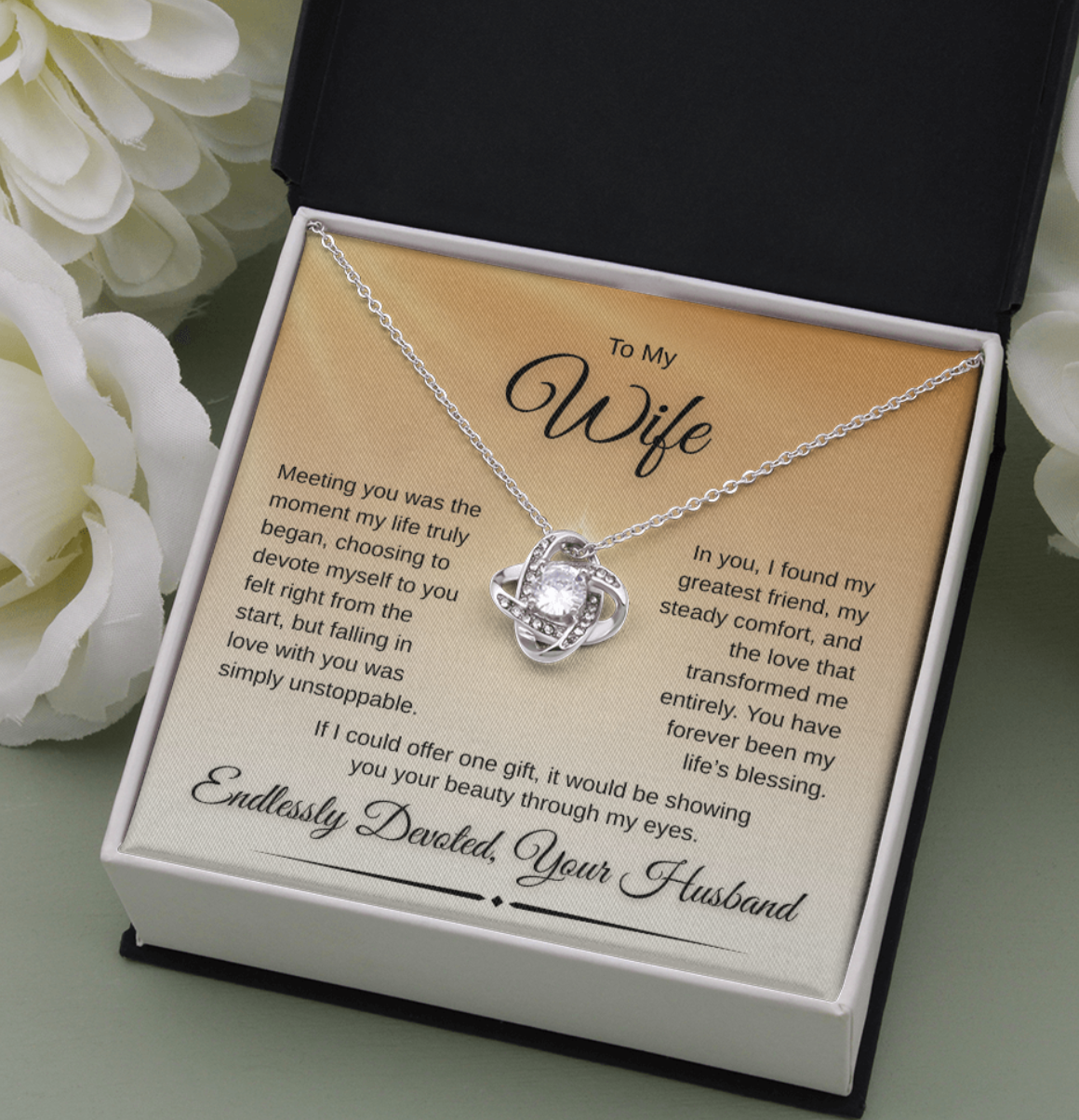 Love Knot Necklace for Wife – “Endlessly Devoted” Message Card