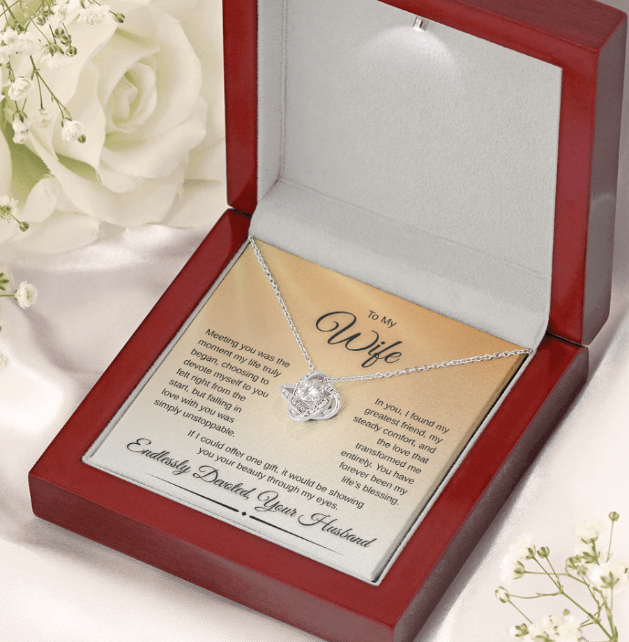 Love Knot Necklace for Wife – “Endlessly Devoted” Message Card