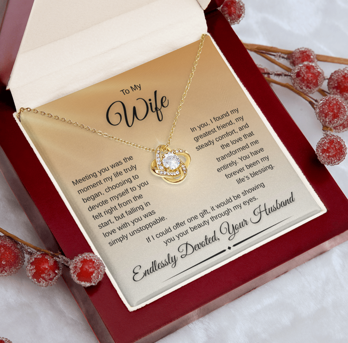 Love Knot Necklace for Wife – “Endlessly Devoted” Message Card