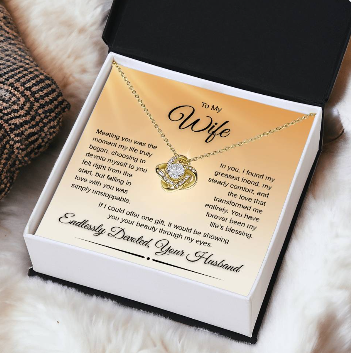 Love Knot Necklace for Wife – “Endlessly Devoted” Message Card
