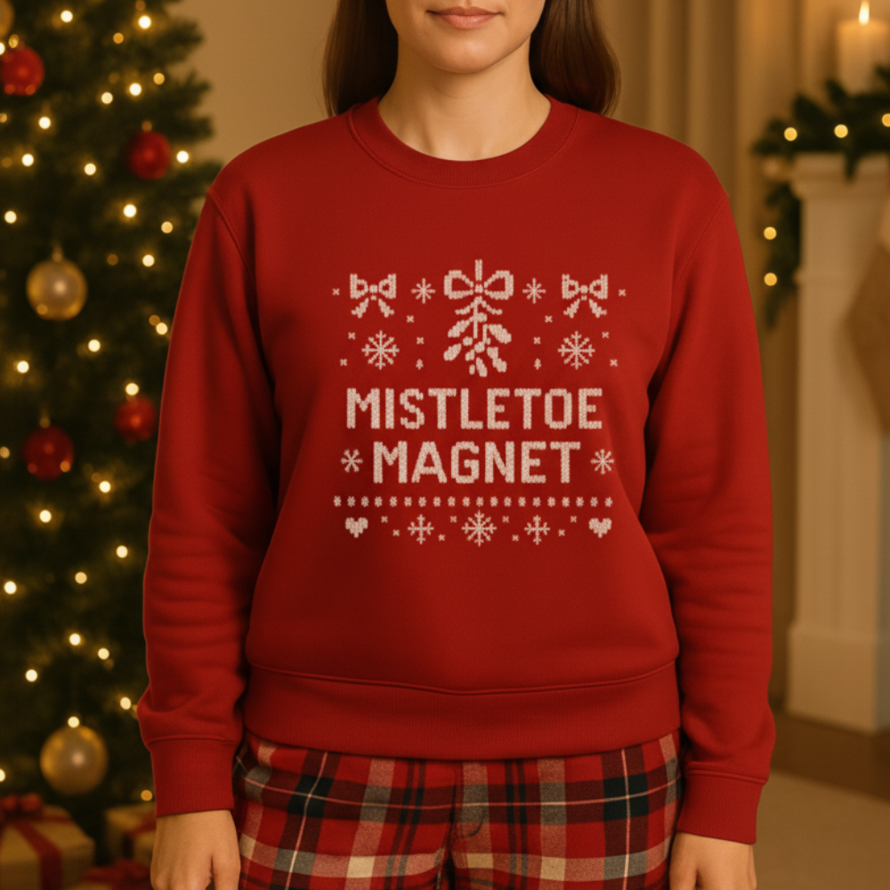 Mistletoe Magnet Christmas Sweatshirt | Funny Holiday Sweater | Cozy Green Unisex Crewneck | Perfect Christmas Gift