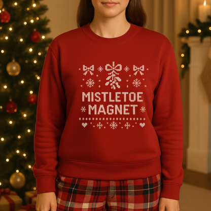 Mistletoe Magnet Christmas Sweatshirt | Funny Holiday Sweater | Cozy Green Unisex Crewneck | Perfect Christmas Gift