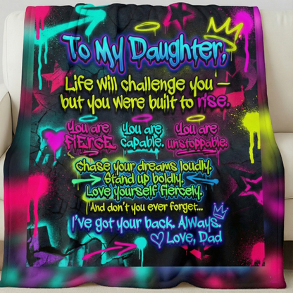 Emotional Dad To Daughter Gift Empowerment Neon Graffiti Blanket