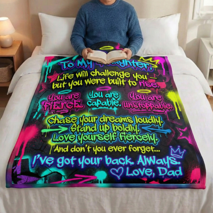 Emotional Dad To Daughter Gift Empowerment Neon Graffiti Blanket