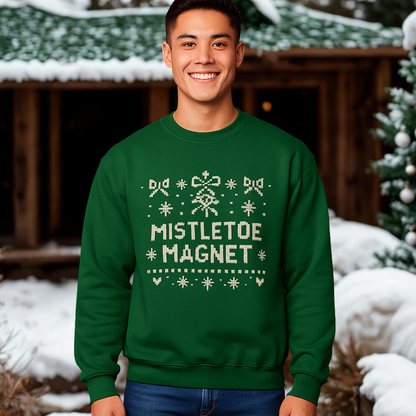 Mistletoe Magnet Christmas Sweatshirt | Funny Holiday Sweater | Cozy Green Unisex Crewneck | Perfect Christmas Gift