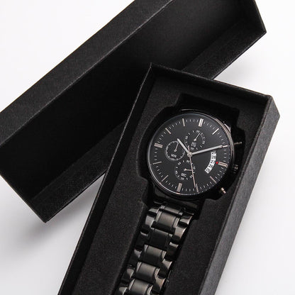 To My Husband Engraved Black Chronograph Watch, Gift From Wife