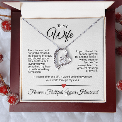 Forever Love Necklace for Wife – 14K White Gold or 18K Yellow Gold | Romantic Message Card Gift from Husband