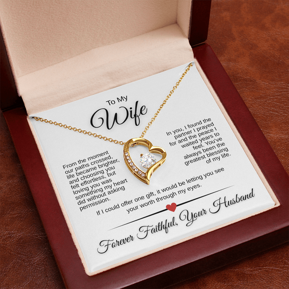 Forever Love Necklace for Wife – 14K White Gold or 18K Yellow Gold | Romantic Message Card Gift from Husband