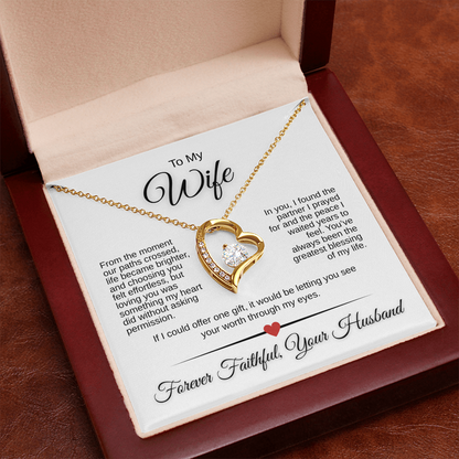 Forever Love Necklace for Wife – 14K White Gold or 18K Yellow Gold | Romantic Message Card Gift from Husband