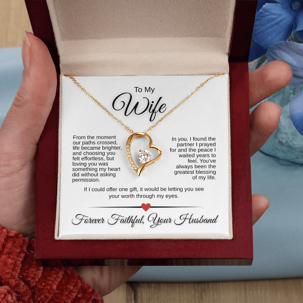 Forever Love Necklace for Wife – 14K White Gold or 18K Yellow Gold | Romantic Message Card Gift from Husband