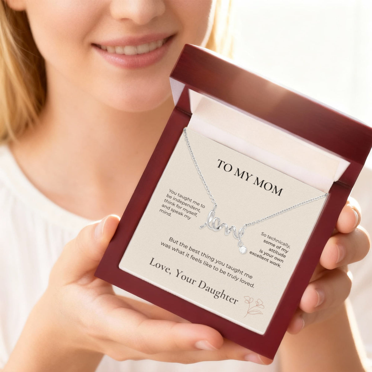 To My Mom Scripted Love Necklace – Gift from Daughter