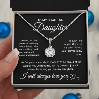To My Beautiful Daughter – Sparkling Pendant Necklace with Heartfelt Message Card