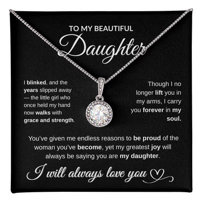 To My Beautiful Daughter – Sparkling Pendant Necklace with Heartfelt Message Card