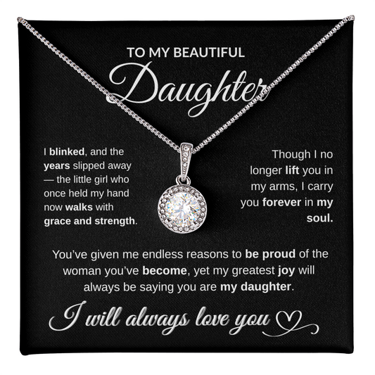 To My Beautiful Daughter – Sparkling Pendant Necklace with Heartfelt Message Card