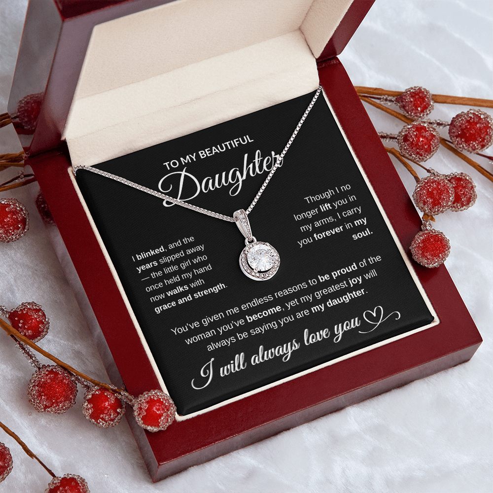 To My Beautiful Daughter – Sparkling Pendant Necklace with Heartfelt Message Card