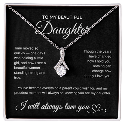 To My Beautiful Daughter – Alluring Beauty Necklace Gift from Parent | White or Yellow Gold Finish