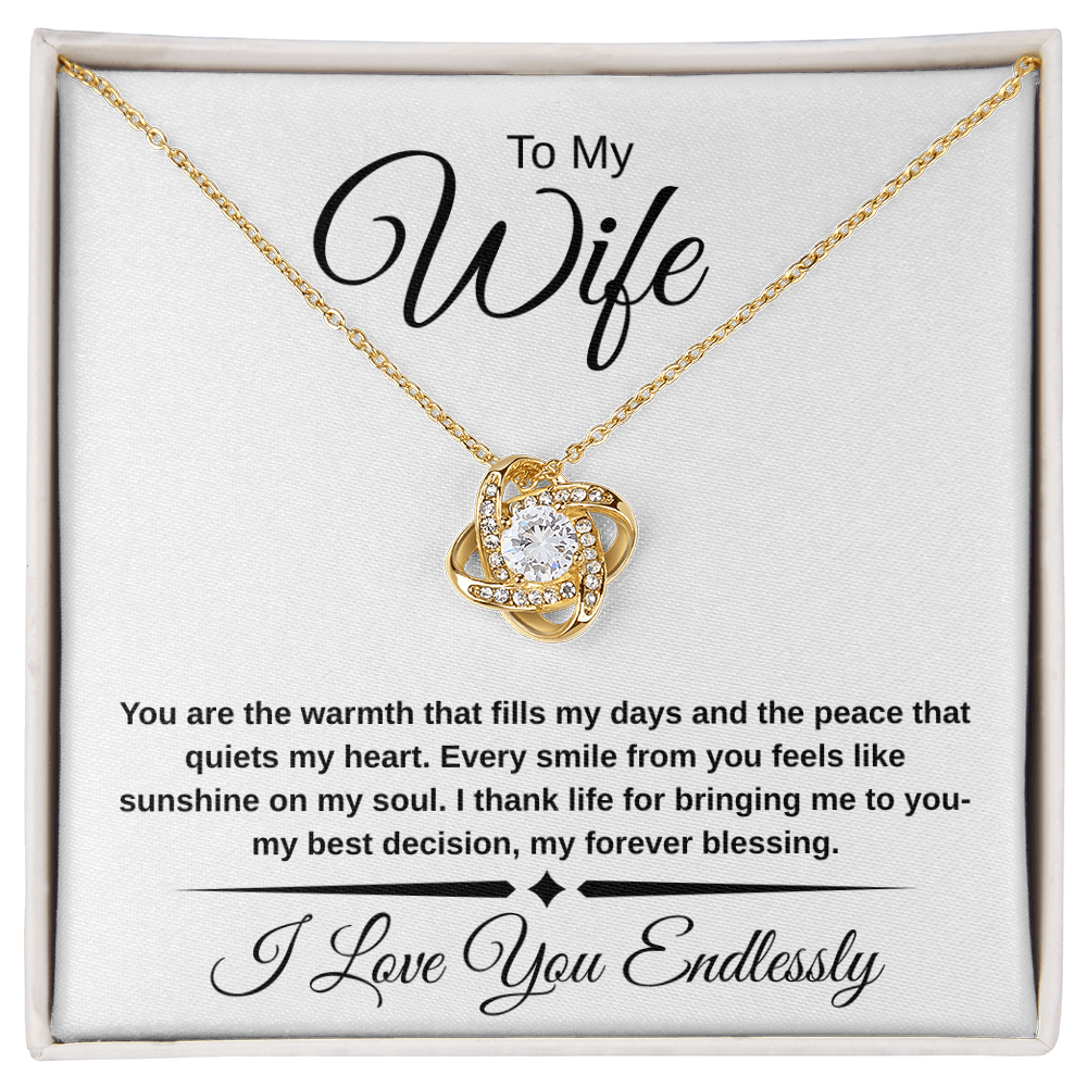 To My Wife – Love Knot Necklace | 14K White or 18K Yellow Gold | Romantic Anniversary Gift