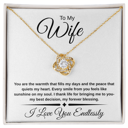 To My Wife – Love Knot Necklace | 14K White or 18K Yellow Gold | Romantic Anniversary Gift