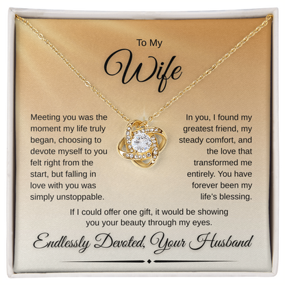 Love Knot Necklace for Wife – “Endlessly Devoted” Message Card