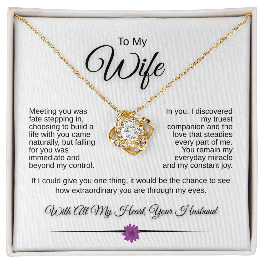To My Wife – Love Knot Necklace with Romantic Message Card | 14k White Gold or 18k Yellow Gold