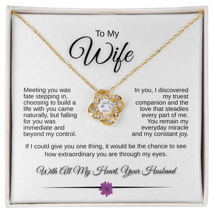To My Wife – Love Knot Necklace with Romantic Message Card | 14k White Gold or 18k Yellow Gold
