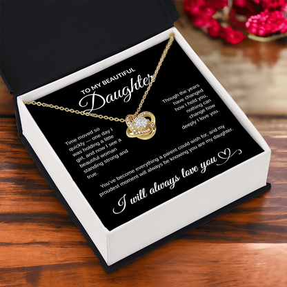 To My Beautiful Daughter Necklace – 14K White Gold or 18K Yellow Gold Finish | Heartfelt Message Card Gift from Mom or Dad | Birthday, Graduation, Christmas Jewelry