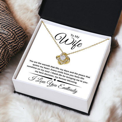 To My Wife – Love Knot Necklace | 14K White or 18K Yellow Gold | Romantic Anniversary Gift