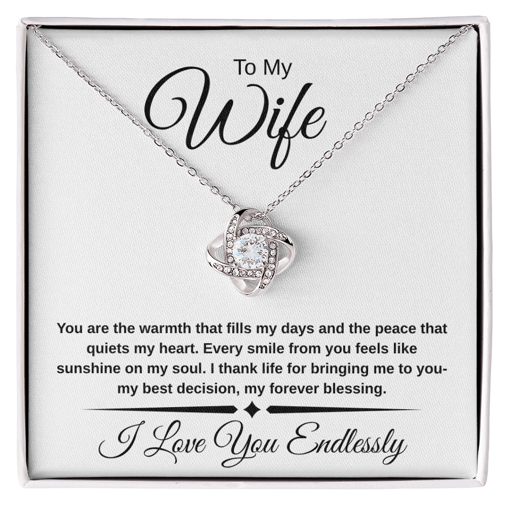 To My Wife – Love Knot Necklace | 14K White or 18K Yellow Gold | Romantic Anniversary Gift
