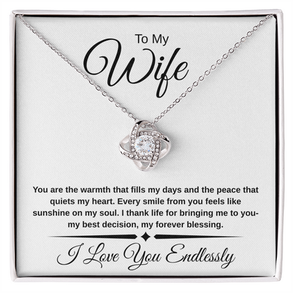 To My Wife – Love Knot Necklace | 14K White or 18K Yellow Gold | Romantic Anniversary Gift