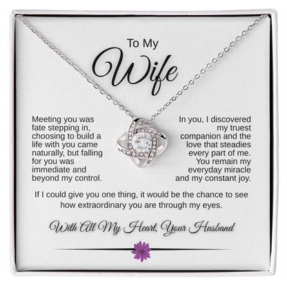 To My Wife – Love Knot Necklace with Romantic Message Card | 14k White Gold or 18k Yellow Gold
