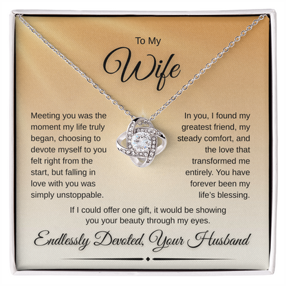 Love Knot Necklace for Wife – “Endlessly Devoted” Message Card