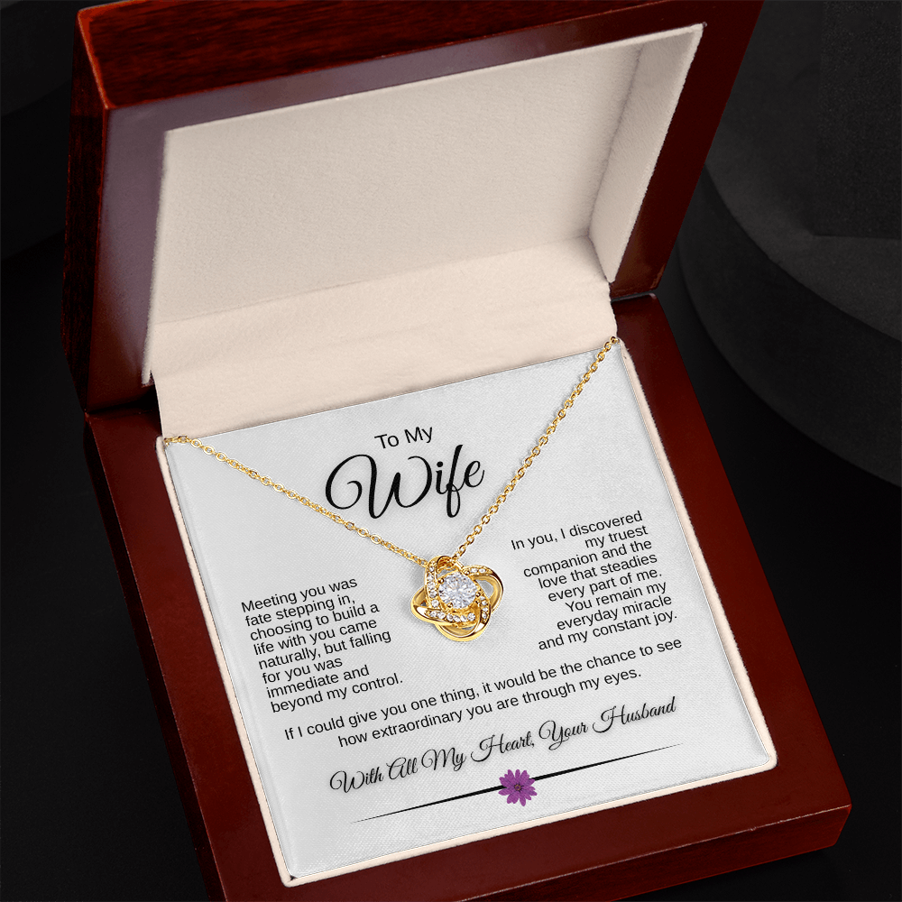 To My Wife – Love Knot Necklace with Romantic Message Card | 14k White Gold or 18k Yellow Gold