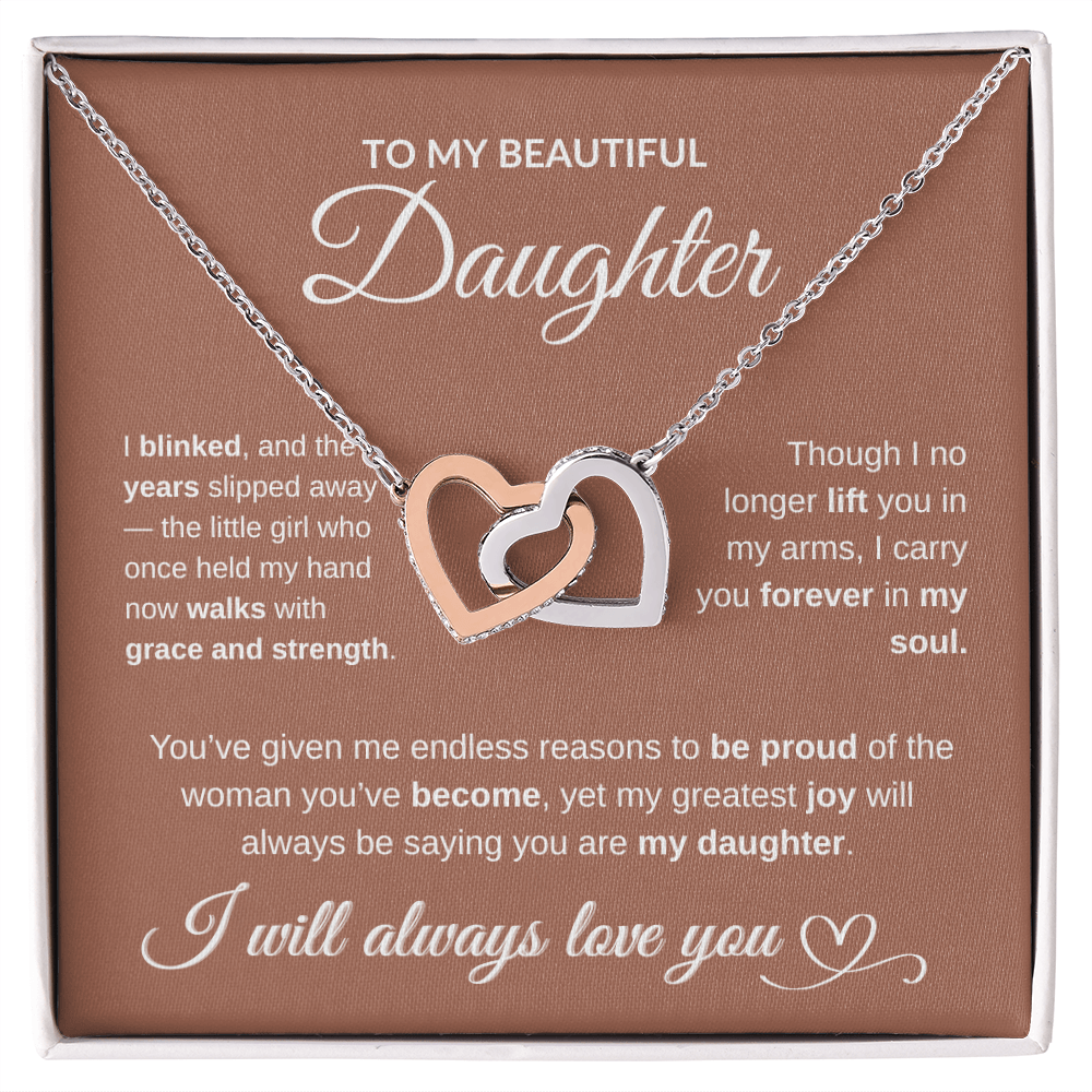 To My Beautiful Daughter – Interlocking Hearts Necklace (Yellow Gold or Rose/White Gold Variants)