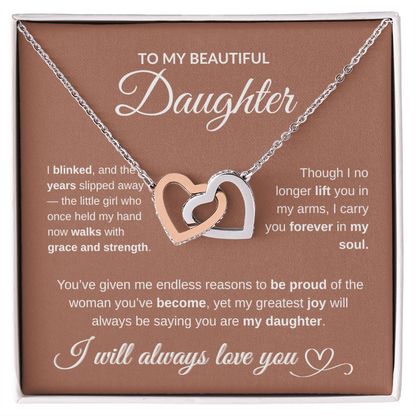 To My Beautiful Daughter – Interlocking Hearts Necklace (Yellow Gold or Rose/White Gold Variants)