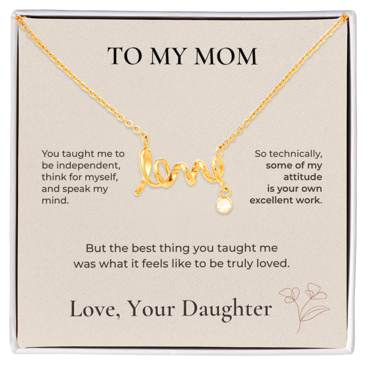 To My Mom Scripted Love Necklace – Gift from Daughter