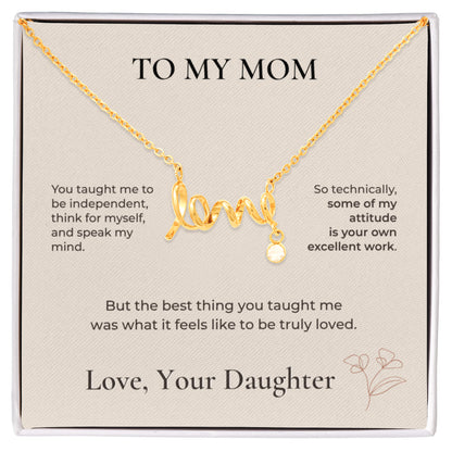 To My Mom Scripted Love Necklace – Gift from Daughter
