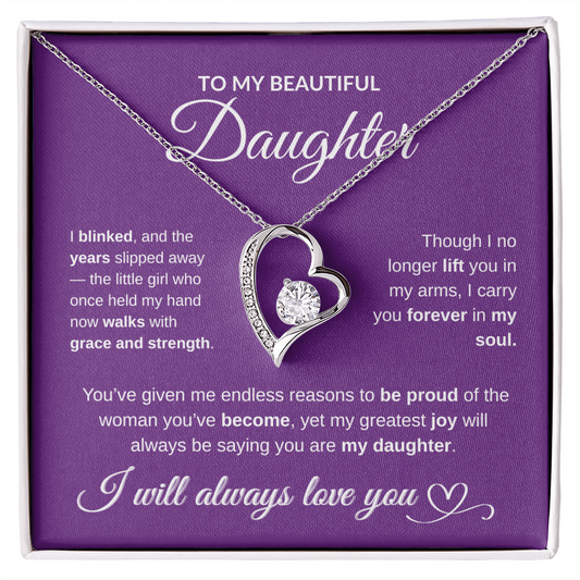 To My Beautiful Daughter – Forever Love Necklace (14K White Gold or 18K Yellow Gold)