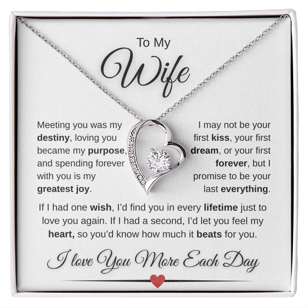 To My Wife Forever Love Necklace – 14K White Gold or 18K Yellow Gold | Romantic Message Gift | Anniversary, Birthday, Christmas Gift for Wife