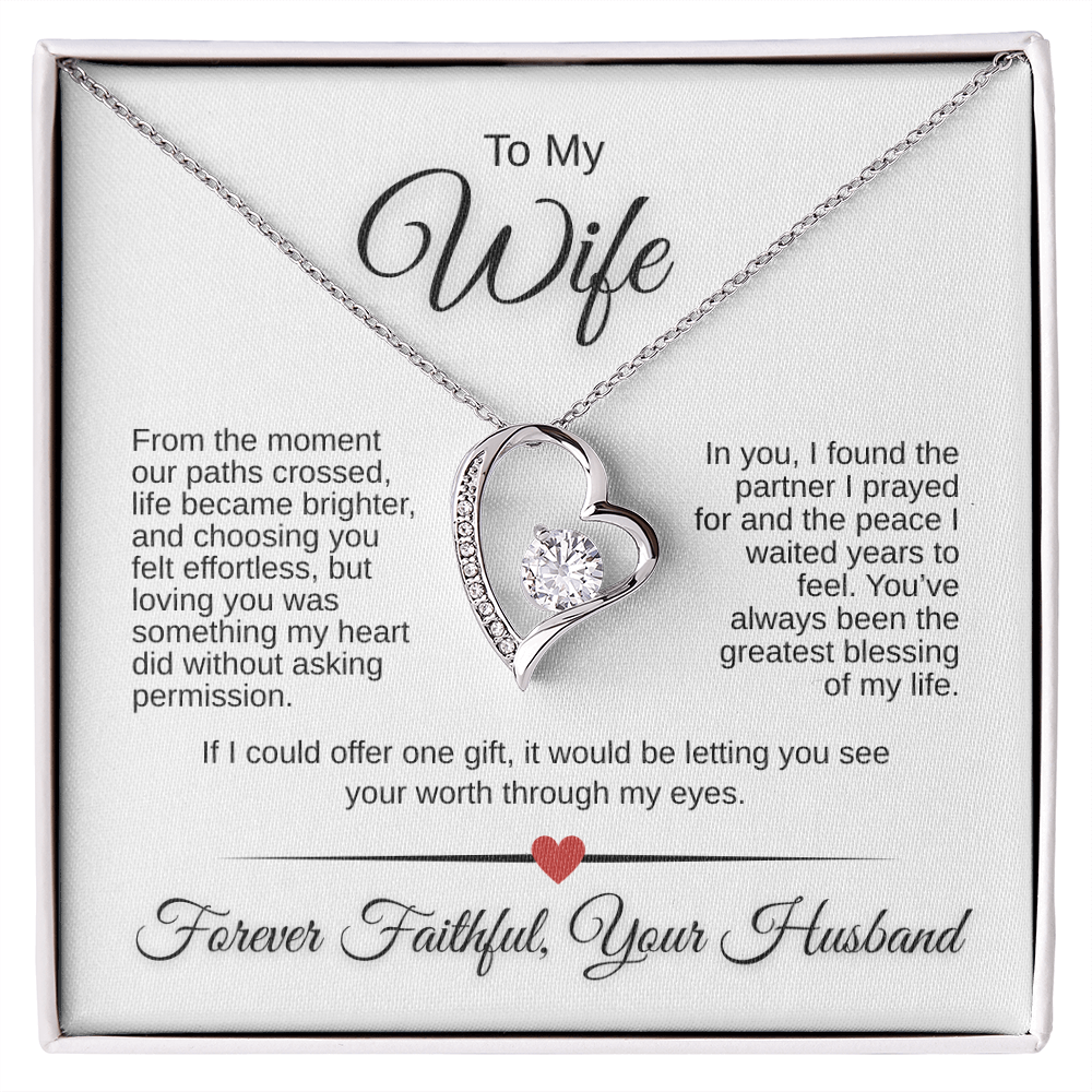 Forever Love Necklace for Wife – 14K White Gold or 18K Yellow Gold | Romantic Message Card Gift from Husband