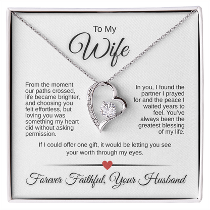 Forever Love Necklace for Wife – 14K White Gold or 18K Yellow Gold | Romantic Message Card Gift from Husband