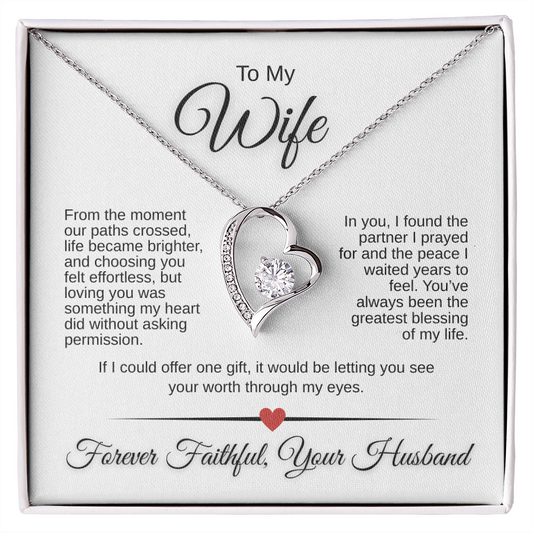 Forever Love Necklace for Wife – 14K White Gold or 18K Yellow Gold | Romantic Message Card Gift from Husband