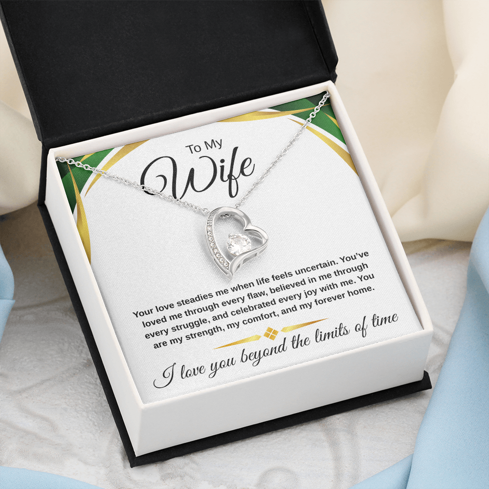 Forever Love Necklace for Wife – Meaningful Anniversary Gift | 14K White or 18K Yellow Gold | Romantic Jewelry Gift Box Included