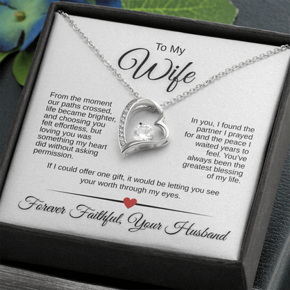 Forever Love Necklace for Wife – 14K White Gold or 18K Yellow Gold | Romantic Message Card Gift from Husband