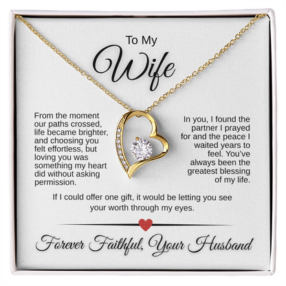 Forever Love Necklace for Wife – 14K White Gold or 18K Yellow Gold | Romantic Message Card Gift from Husband