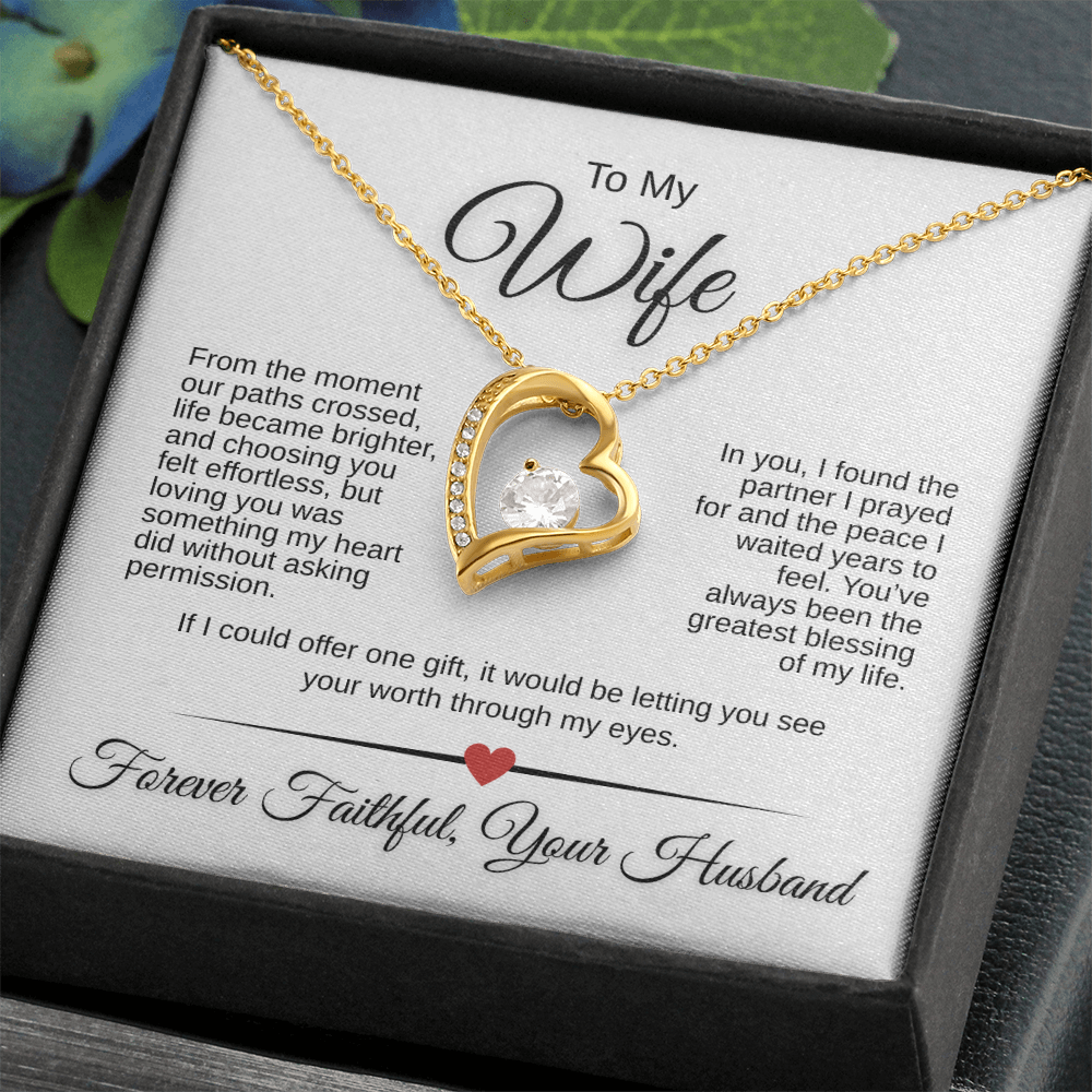 Forever Love Necklace for Wife – 14K White Gold or 18K Yellow Gold | Romantic Message Card Gift from Husband
