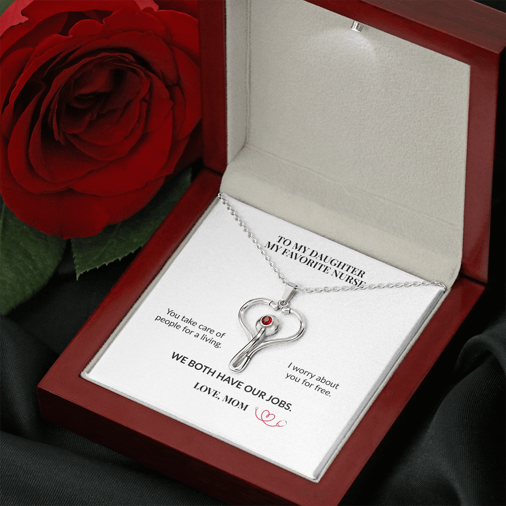 To My Daughter, My Favorite Nurse HeartScope Necklace From Mom