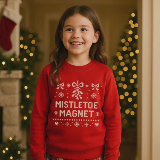 Toddler Mistletoe Magnet Christmas Sweatshirt | Funny Cute Holiday Outfit | Cozy Toddler Christmas Gift