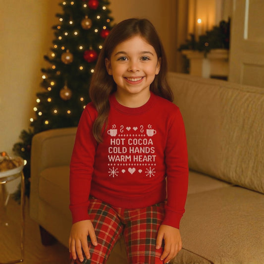 Hot Cocoa Cold Hands Warm Heart Christmas Sweatshirt | Cozy Holiday Sweater Gift for Her | Cute Winter Cocoa Lover Pullover